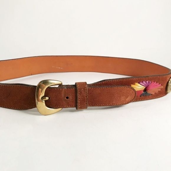 Vintage Brown Belt with Multicolor Embroidery